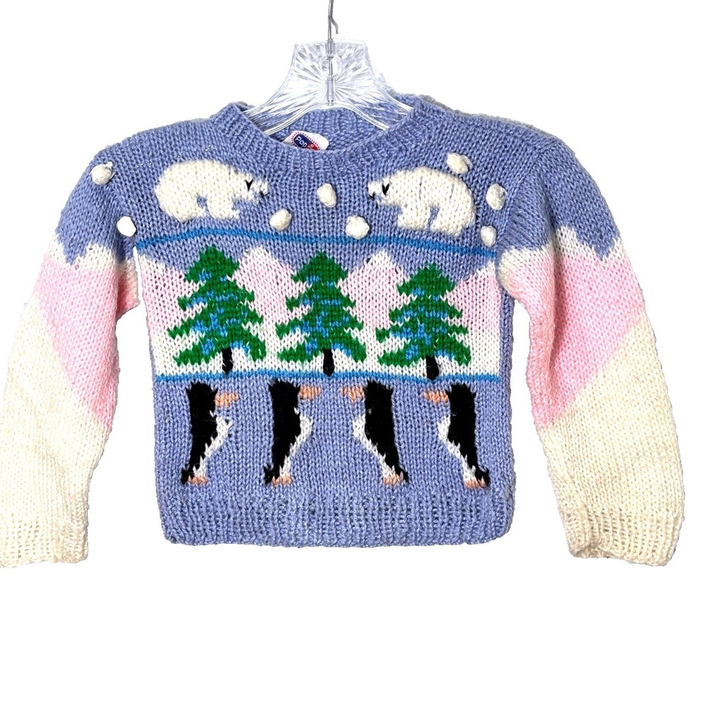 Vtg Girls 3T Holiday Sweater Polar Bears Christmas 3D Knit‎ Unique Soft Comfy